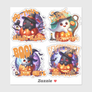 Adorable Fantômes d'Halloween avec Sticker de Lune