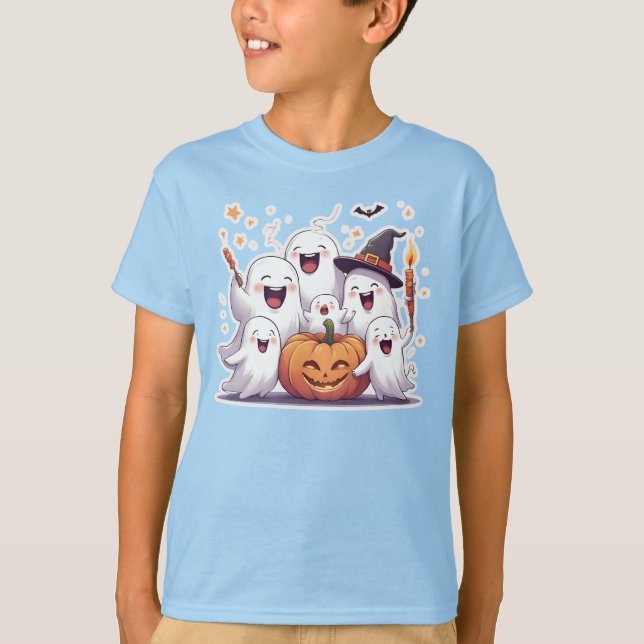 Adorable Fantômes & Enfants Citrouilles T-shirt Ha (Devant)