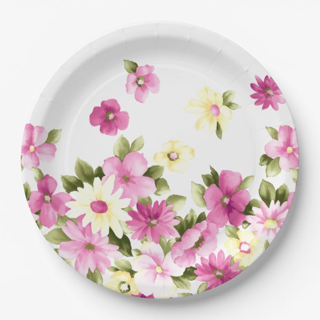 Adorable farbenfrohe Girly Blooming Blume Pappteller (Vorderseite)