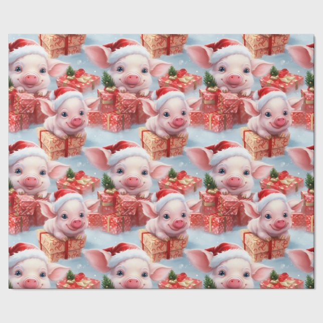 Adorable Farm Piggy Weihnachten Geschenkpapier (Saum)