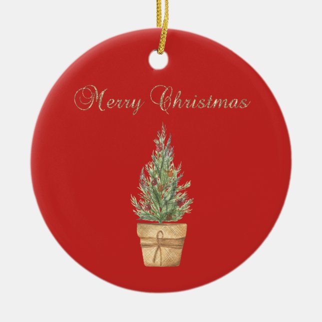 Adorable Faux Gold ,Christmas  Tree Red Keramik Ornament (Vorne)