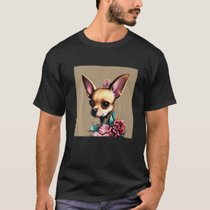 Adorable Fawn Chihuahua mit Blume T-Shirt