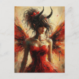 Adorable Fee in einem roten Kleid mit Hörnern Postkarte