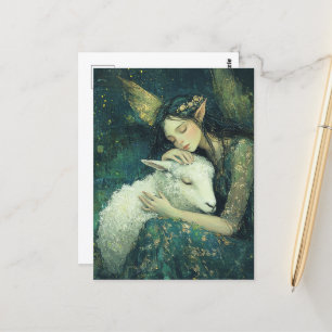 Adorable Fee und ihre Schafe schlafen Postkarte