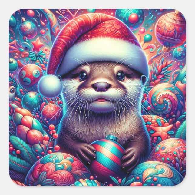 Adorable festliche Weihnachtsfeier Quadratischer Aufkleber (Vorderseite)