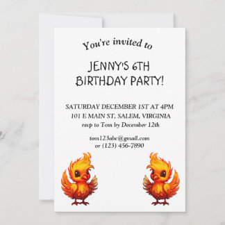 Adorable Fiery Cartoon Baby Phoenix Geburtstag Einladung