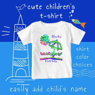 Adorable Finger Paint Art Beach Spaß mit Namen Baby T-shirt
