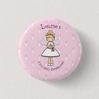 Adorable First Heilige Kommunion kleine blonde Mäd Button