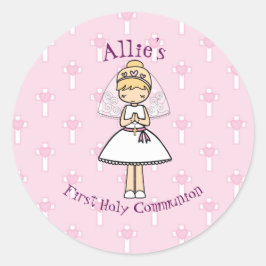 Adorable First Heilige Kommunion kleine blonde Mäd Runder Aufkleber