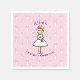 Adorable First Heilige Kommunion kleine blonde Mäd Serviette