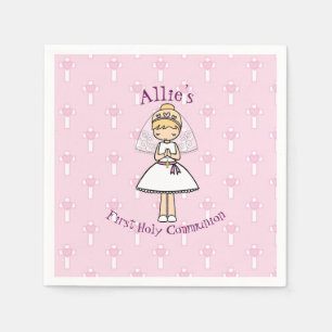 Adorable First Heilige Kommunion kleine blonde Mäd Serviette