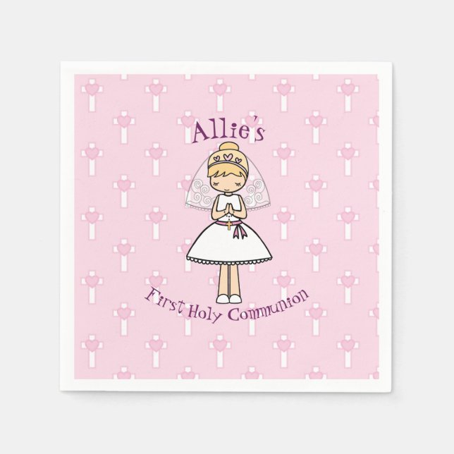 Adorable First Heilige Kommunion kleine blonde Mäd Serviette (Vorderseite)