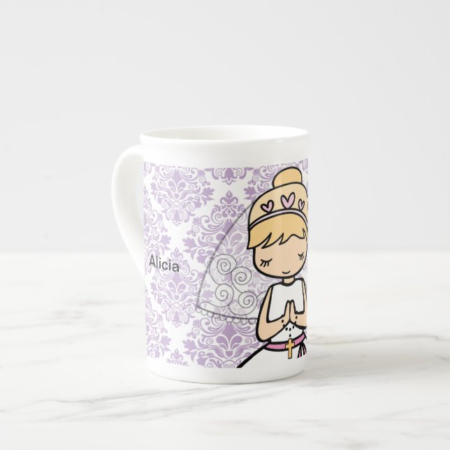 Adorable First Heilige Kommunion kleine Mädchen Ta Prozellantasse (Vorderseite Links)