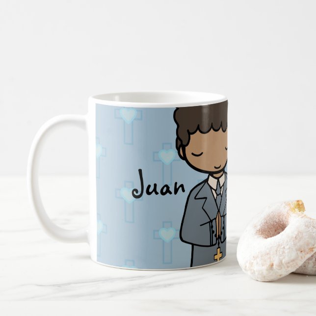 Adorable First Heilige Kommunion Name blau Kaffeetasse (Mit Donut)