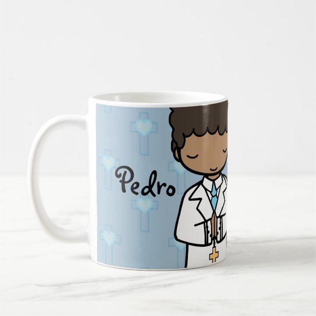 Adorable First Heilige Kommunion Name blau Kaffeetasse (Links)