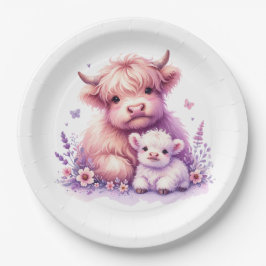 Adorable Floral Highland Kuh Baby Dusche Pappteller