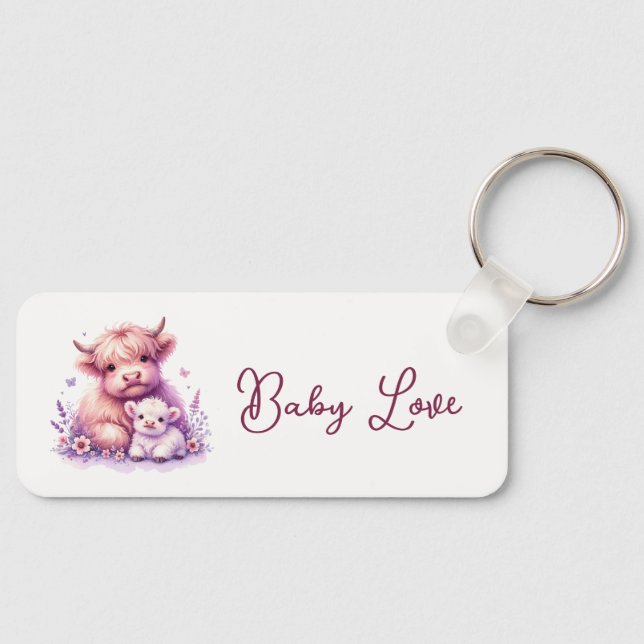 Adorable Floral Highland Kuh Baby Dusche Schlüsselanhänger (Vorderseite)