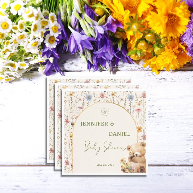 Adorable Floral Teddy Bear Baby Dusche Party Serviette (Von Creator hochgeladen)