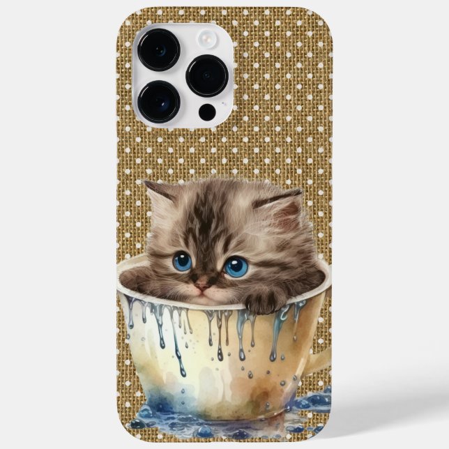 ADORABLE FLUFFWASSERFARBENKITTEN IN CUP Case-Mate iPhone 14 PRO MAX HÜLLE (Rückseite)