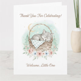 Adorable,fluffy baby wolf Baby Shower Dankeskarte