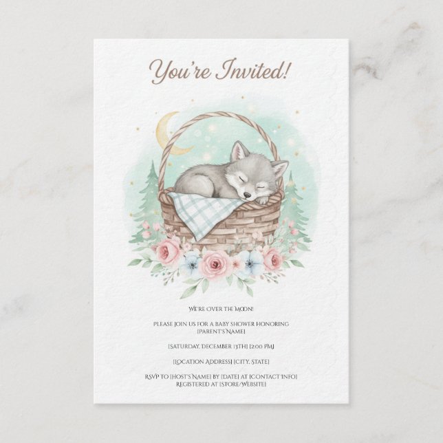Adorable, fluffy baby wolf  Baby Shower  Einladung (Vorderseite)