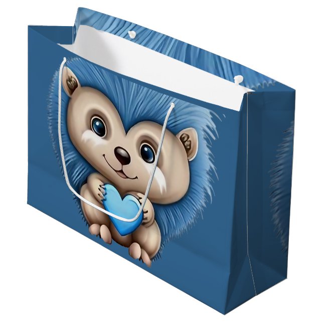 Adorable Fluffy Blue Animal Große Geschenktüte (Vorderseite Schrägansicht)