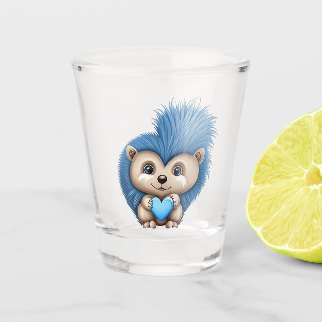 Adorable Fluffy Blue Animal Schnapsglas (Vorderseite)