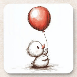 Adorable Fluffy Duckling mit Red Balloon Getränkeuntersetzer