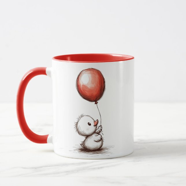 Adorable Fluffy Duckling mit Red Balloon Tasse (Links)