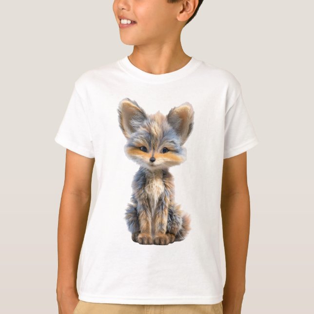 Adorable Fluffy Grey and Tan Fox Kids T-Shirt (Vorderseite)