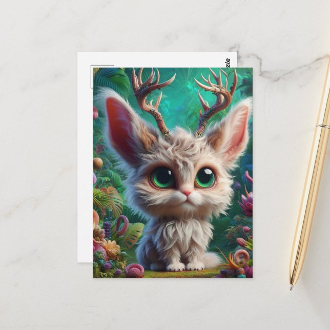 Adorable Fluffy Jackalope Postkarte (Vorderseite/Rückseite Beispiel)