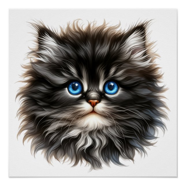 Adorable Fluffy Kitten mit blauen Augen Poster (Vorderseite)