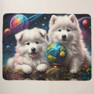 Adorable Fluffy Samoyed Welpen, Planeten Erde Sherpadecke