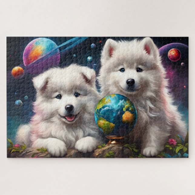 Adorable Fluffy Samoyed Welpen, Weltfrieden (Horizontal)