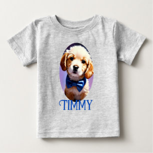 Adorable Fluffy Welpe w Niedlich Blue Bow Krawatte Baby T-shirt