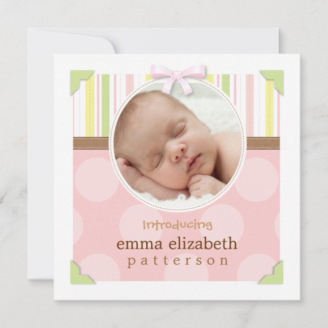 Adorable Foto Frame Baby Girl Geburtsankündigung Ankündigung (Vorderseite)