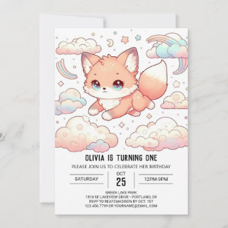 Adorable Fox 1. Geburtstag Einladung