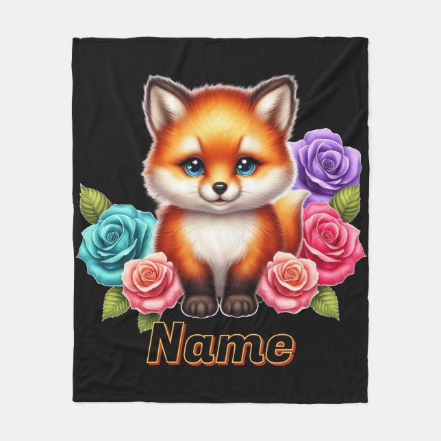 Adorable Fox Cube mit bunten Rose Fleecedecke (Vorderseite)