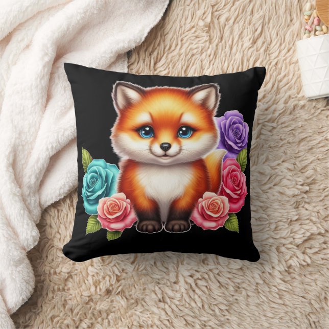 Adorable Fox Cube mit bunten Rose Kissen (Decke)