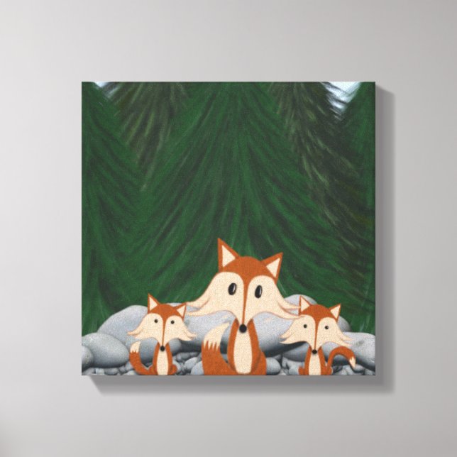 Adorable Fox Family Leinwanddruck (Vorderseite)