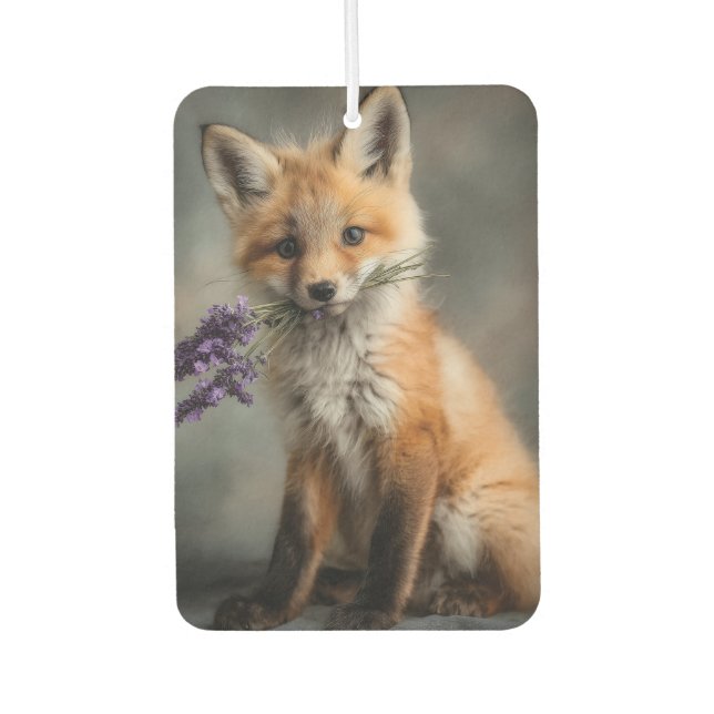 Adorable Fox Kit mit Lavendel-Blume Autolufterfrischer (Vorderseite)