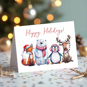 Adorable Fox, Polar Bear, Pinguin & Rentier Feiertagskarte