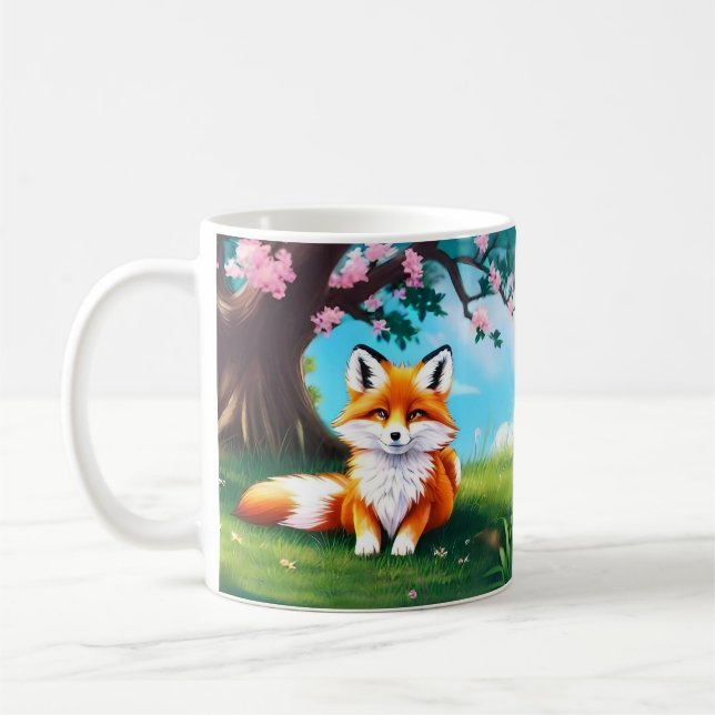 Adorable Fox sitzend unter Tree-68563 Kaffeetasse (Links)