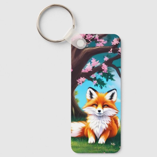 Adorable Fox sitzend unter Tree-68563 Schlüsselanhänger (Vorderseite)