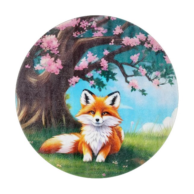 Adorable Fox sitzend unter Tree-68563 Schneidebrett (Vorderseite)