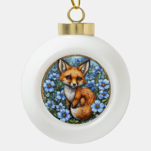 Adorable Fox umgeben von blauen Blumen Keramik Kugel-Ornament