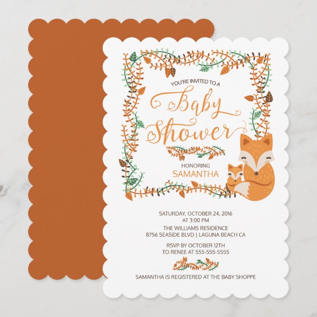 Adorable Fox Woodland Kinderdusche Einladung (Vorne/Hinten)