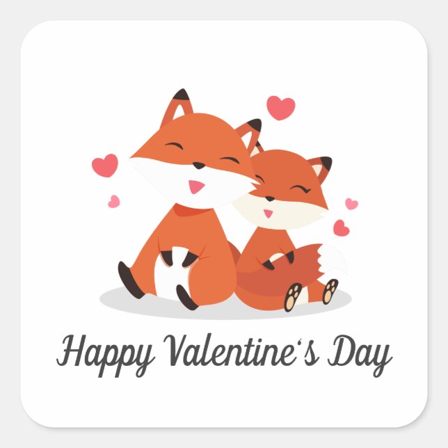 Adorable Foxes Couple Valentine | SIEGEL Quadratischer Aufkleber (Vorderseite)
