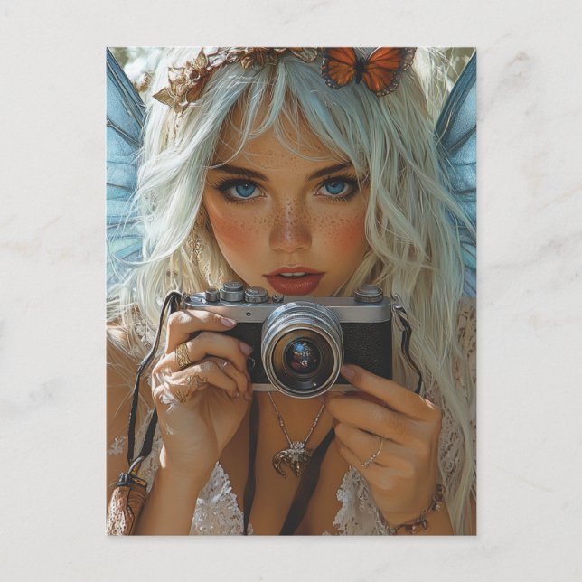 Adorable Freckles Fairy mit Kamera Postkarte (Vorderseite)