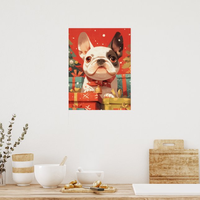 Adorable French Bulldog with Christmas Gifts Poster (Küche)